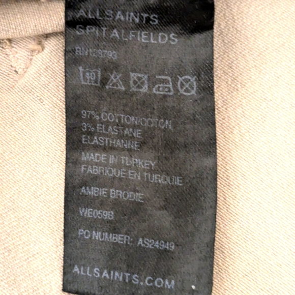 All Saints Spitalfields Paisley print cropped skinny jeans, camel & grey, size 8 - Picture 13 of 13